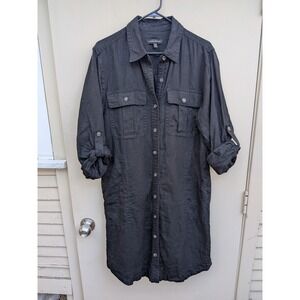 Banana Republic Black 100% Linen Utility Shirt Dress Roll Tab Large
